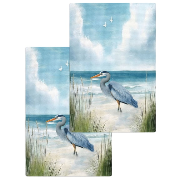 Coastal Birds Kitchen Dish Towels for Drying Dishes Set of 2, Seabird Summer Tropical Beach Waffle Weave Microfiber Hand Tea Bathroom Towels Quick Dry & Absorbent Towel 15.7x23.6