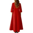 thumbnail image 4 of 3/4 Sleeve Dress for Women Boho Maxi Dress 2025 Fall Casual Loose Long Maxi Dresses with Pockets Red L, 4 of 4