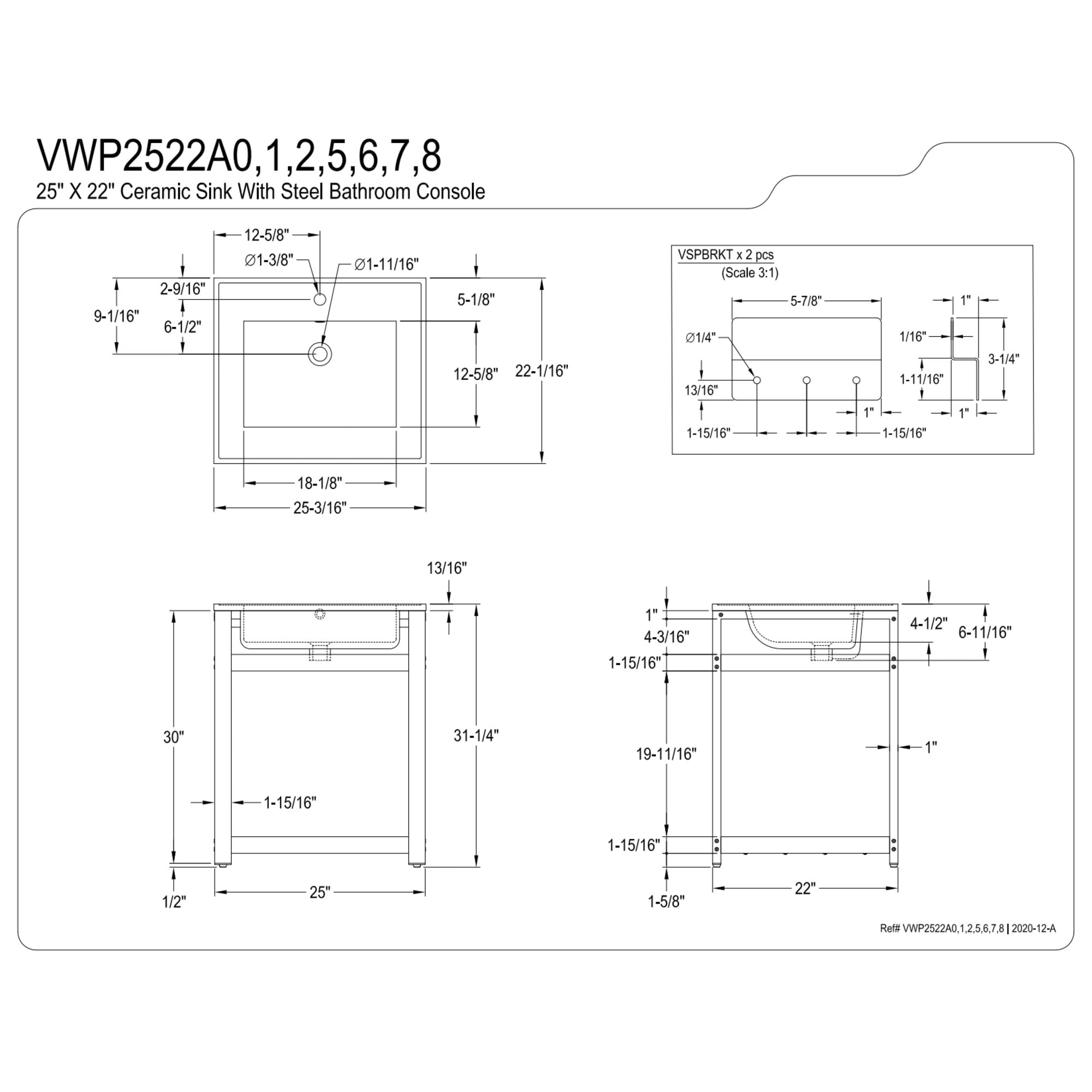 Kingston Brass VWP2522A0 Quadras 25" Ceramic Console Sink with Steel Base and Shelf (1-Hole), White/Matte Black