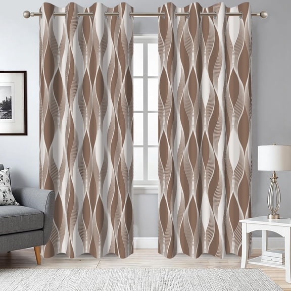 2 Panels Brown Abstract Blackout Curtains for Bedroom,Geometric Grommet Window Drapes for Living Room,52x84 Inch