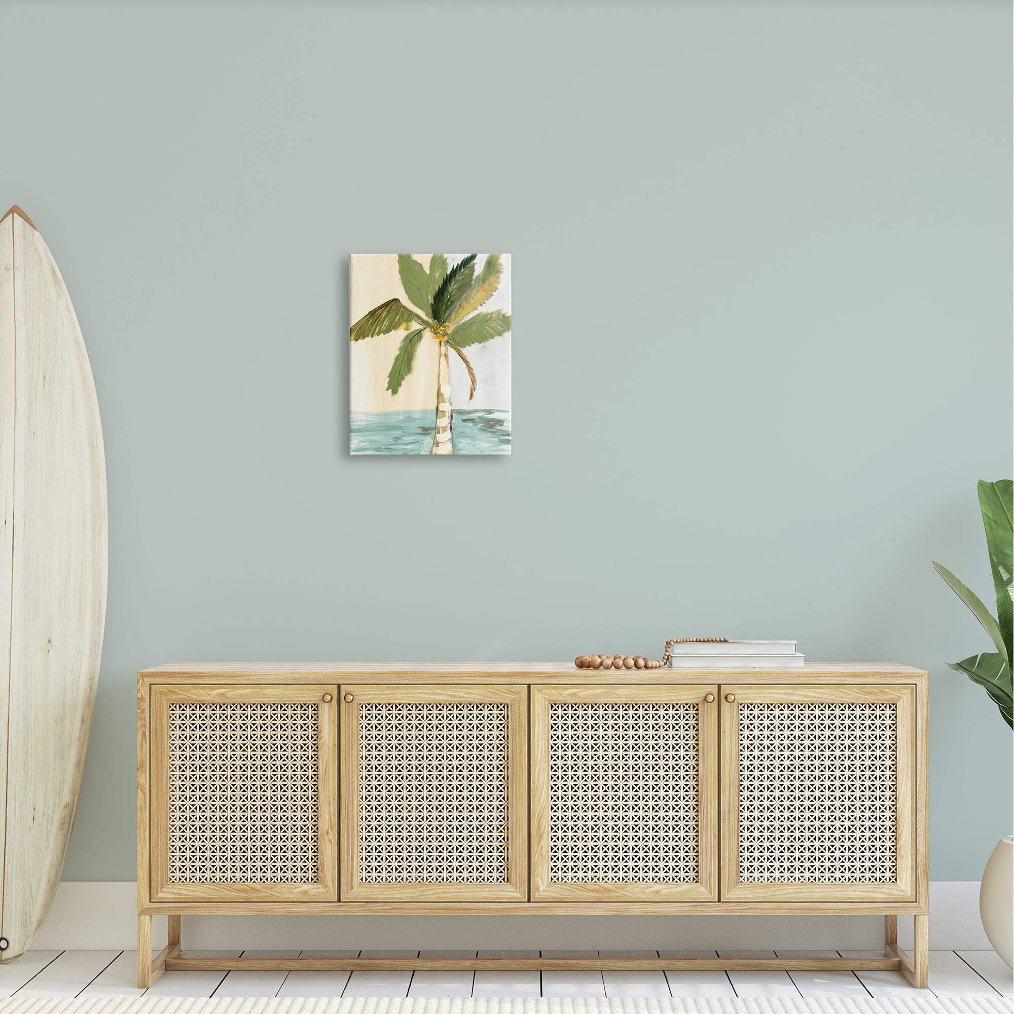 Stupell Industries Green Palm Tree Leaves Coconuts Oceanfront Beach Canvas Wall Art, 24 x 30, Design by Robin Maria