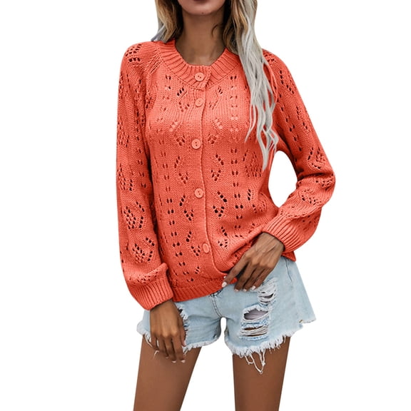 Vedolay Women's Knit Cardigan Sweater Lightweight Cardigan Comfy Going Out Fall Coat Orange,M