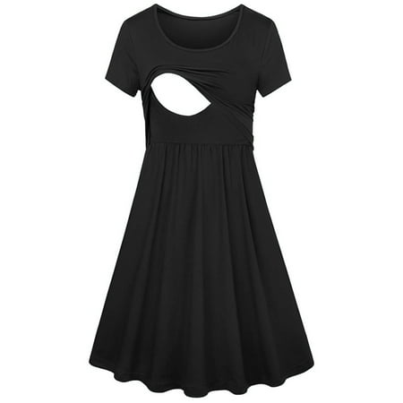 

Shldybc Fashion Solid Stripe Breast-Feeding Pregnant Woman Maternity Nursing Dress Maternity Clothes Summer Dress on Clearance