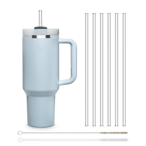 Halm Glass Straws – 6x 12 inch Long Replacement Straw for Stanley Cup 40 oz & 30 oz Plastic-Free Cleaning Brush - Reusable Drinking Straw Dishwasher Safe - Made in Germany