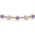 thumbnail image 3 of Gem Stone King 18K Rose Gold Plated Silver Blue Tanzanite and and Lab Grown Diamond Bracelet for Women | 4.05 Cttw | Gemstone December Birthstone | Oval 7X5MM | Fully Adjustable 9 inch, 3 of 6