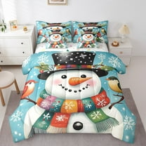 Manfei Winter Cute Snowman Bedding Comforter Set 7 Pieces, Merry Christmas Full Bedding Set, Teens Boys Girls Kids Reversible Fitted Sheet Flat Sheet, Lightweight Room Decor