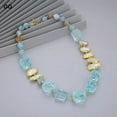 thumbnail image 5 of EOEMY Jewelry Blue Glass Quartzs White Freshwater Pearl Agates Choker Necklace 21", 5 of 9