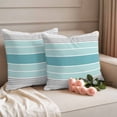 thumbnail image 2 of Turquoise Aqua Stripes Outdoor Waterproof Pillow Covers, Modern Gradient Minimalist Lines Decorative Square Throw Pillowcase Sofa Cushion Sham for Patio/Couch/Chair, 24"x24" 2 Pack, 2 of 8