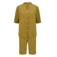 thumbnail image 6 of GILIGEGE Linen Sets for Women 2 Piece Summer Womens Daily Casual Solid Long Sleeve Shirt Tops Pockets Pants Shirt Trousers Set Tracksuit Lounge Matching Sets Gold S, 6 of 9