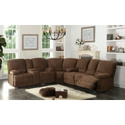 Kevin Collection Contemporary 3-Piece Upholstered Transitional Sectional Set with 4 Recliners, Storage Console, and Cup Holders, Brown