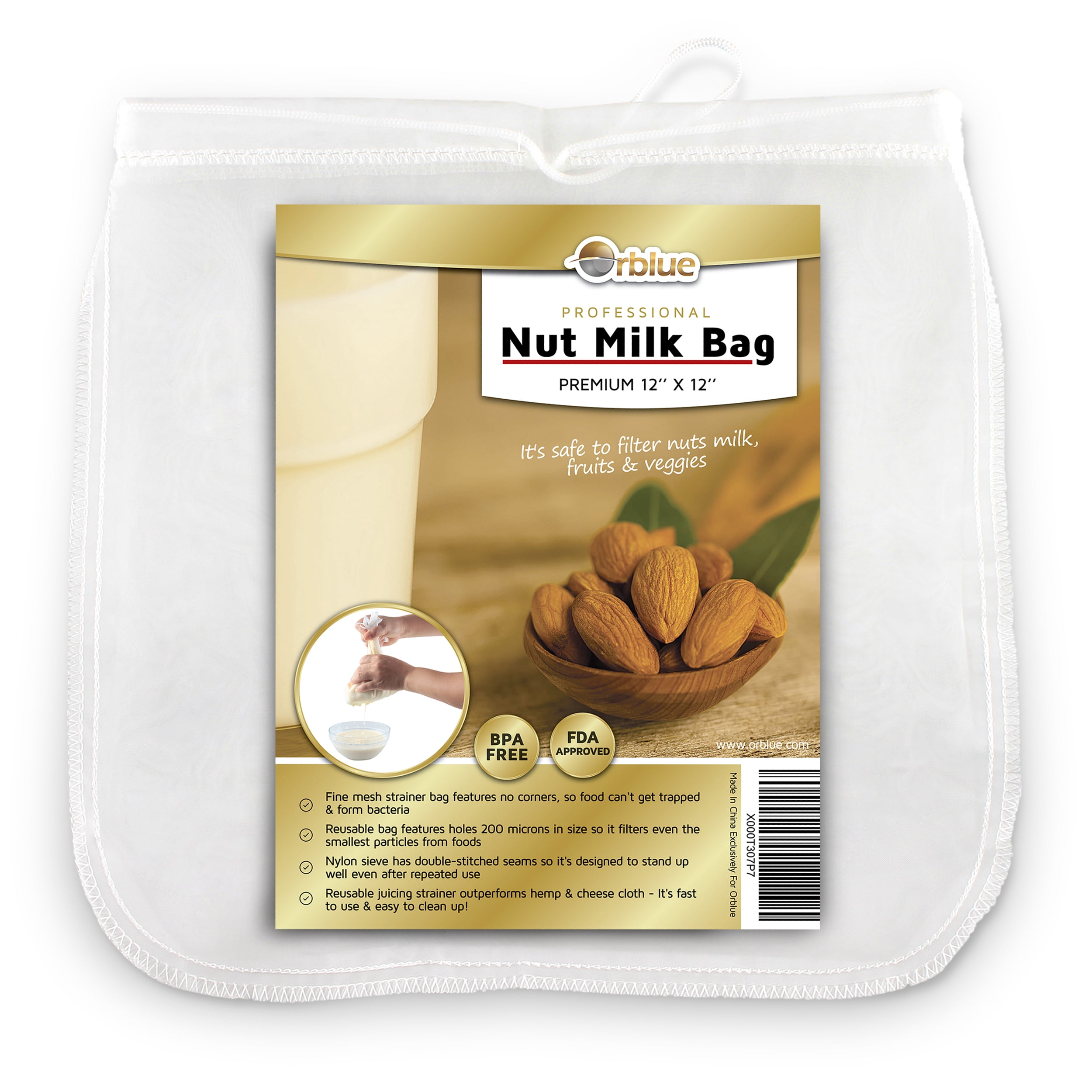 Orblue Fine Mesh Nut Milk Food Strainer Bag