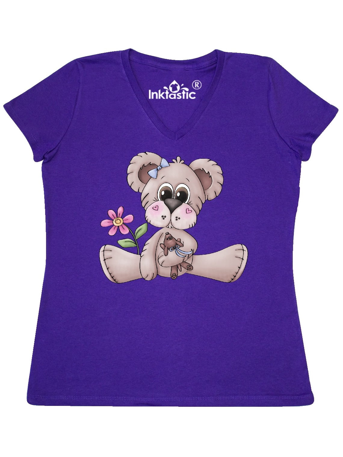 INKtastic - Teddy Bear's New Puppy Women's V-Neck T-Shirt - Walmart.com - Walmart.com