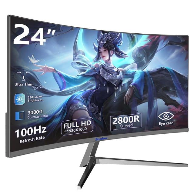 Sealan Moniteur d'Ordinateur de Jeu Incurvé 24 Pouces FHD 1920x1080p 100Hz Taux de Rafraîchissement 16:9 Format d'Image Synchronisation Libre Inclinaison Ergonomique Bureau à Domicile Expérience Visuelle