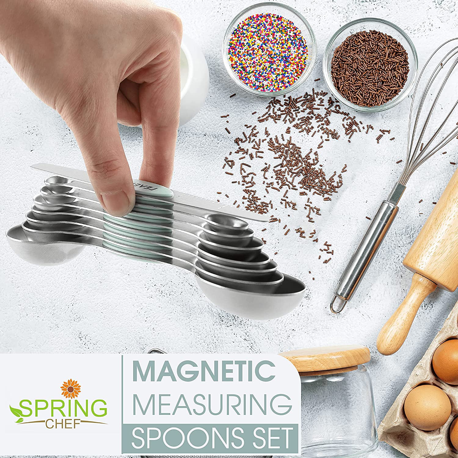 Magneticspring Chef Magnetic Measuring Spoons Set, Dual Sided