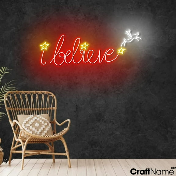 Craftnamesign I Believe Neon Light, Christmas Wall Decor, Xmas LED Sign Wall Art