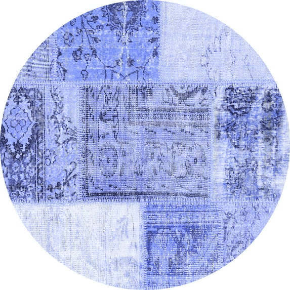Ahgly Company Indoor Round Patchwork Blue Transitional Area Rugs, 5' Round