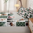 thumbnail image 5 of Manfei Woodland Fox Grid Zipper Twin Comforter Sets with Fitted Sheet and 2 Pillowcases,Green Check Pine Zipper Bedding Set,Light Gray Reversible,4pcs, 5 of 8