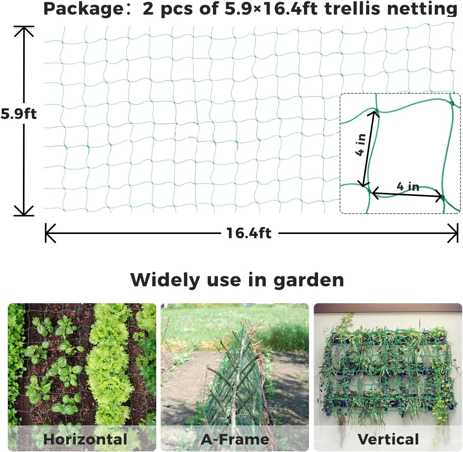 Trellis Netting for Climbing Plants, 2 Pack 5.9 ft x 16.4 ft Heavy Duty Garden Trellis Netting for Cucumber, Vine, Tomato, Plants Trellis Net for Climbing Vine Plants Fruits & Vegetables