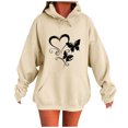 thumbnail image 2 of EchfiProm Beige Sweatshirt for Womens Floral Hoodies Soft Long Sleeve Hooded with Pockets Oversized Ladies Tunic Tops, 2 of 4