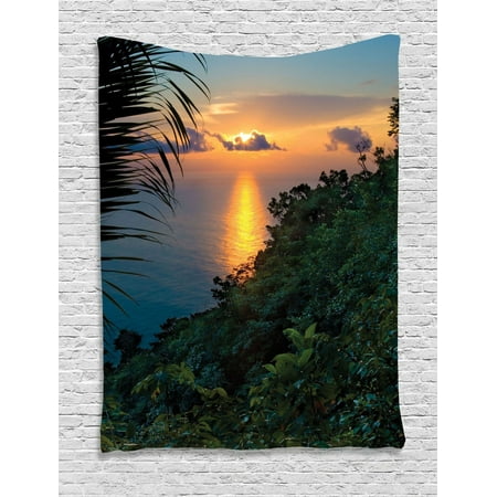 - Rainforest Decorations Wall Hanging Tapestry, Rainforest Sunrise On Ocean Seaside Hills Tropical Plants Leaves Print, Bedroom Living Room Dorm Accessories, By Ambesonne