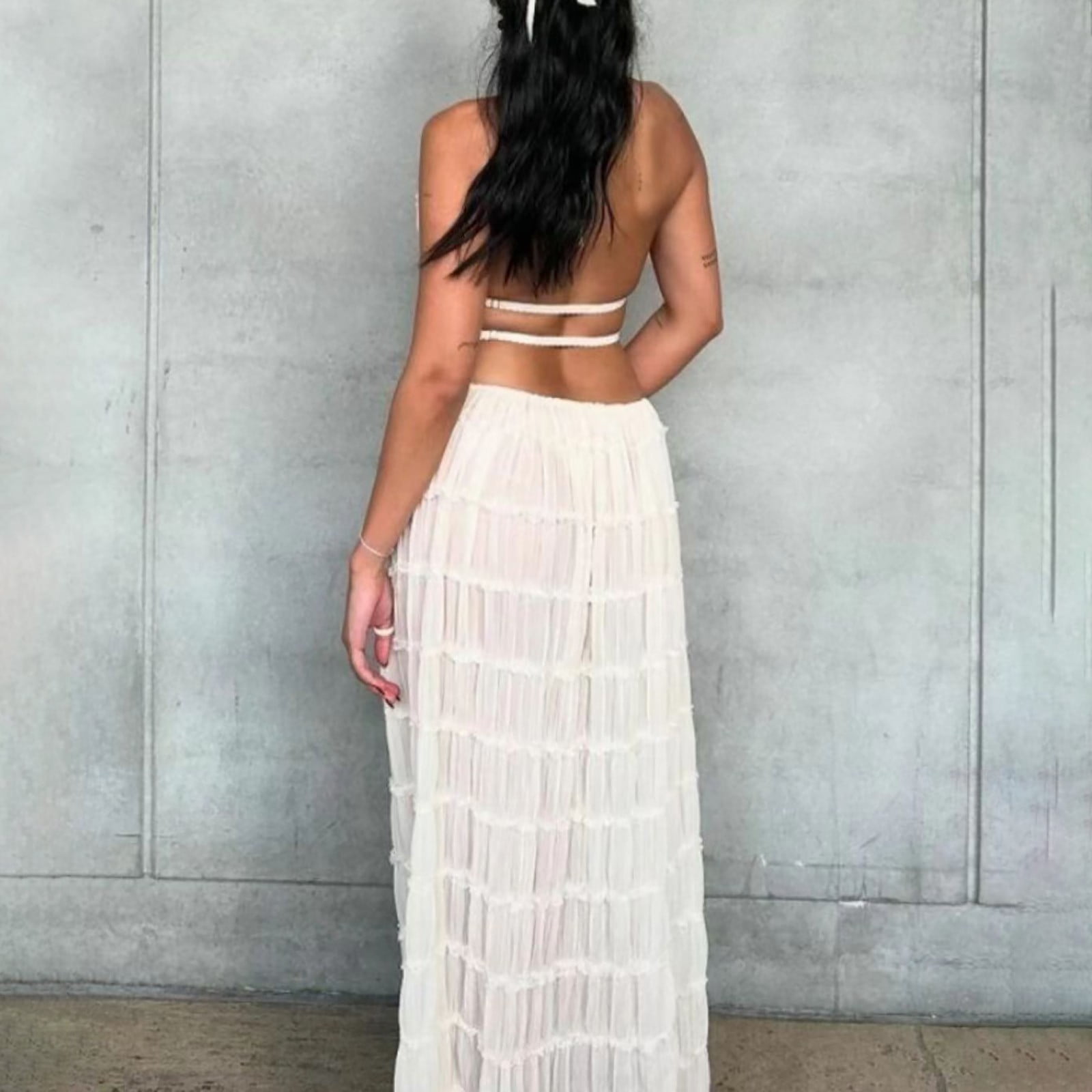 WTXUE Maxi Dresses, Backless Dress Two Piece Skirt Sets Halter Neck, Women  Skirt Set Crop And Mini Skirts Sets Summer Outfits Going Out Streetwear  Solid A-Line Maxi Women, Beige Size S -