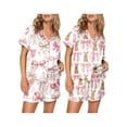 thumbnail image 4 of Michellecmm Women’s 2 Piece Lounge Set Short Sleeve Bow Print Button Up Shirt + Shorts Set Sleepwear, 4 of 7