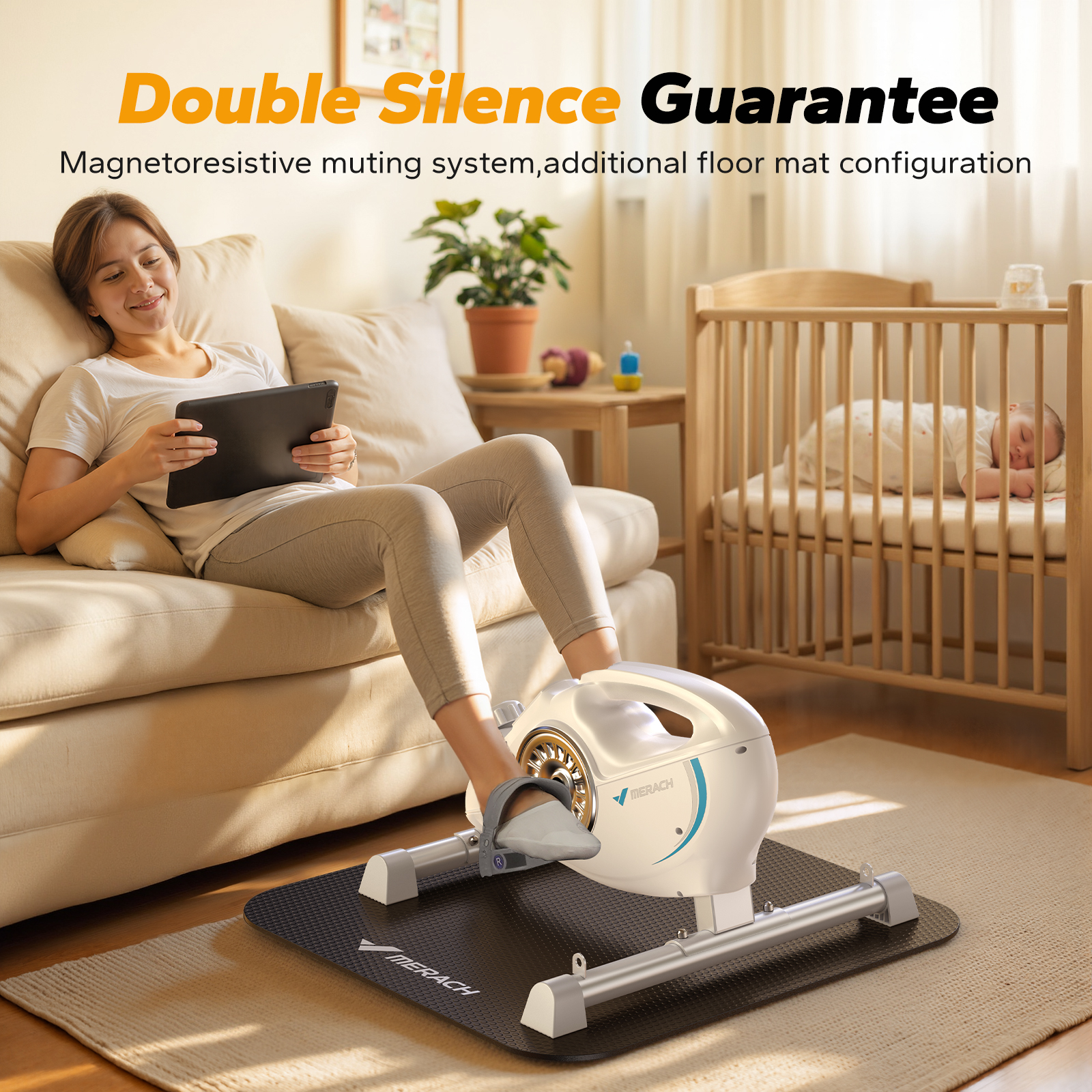 MERACH Under Desk Bike Pedal Exerciser Indoor Silent Elliptical Machine for Legs and Arms Mini Foot Pedal Exercise Bike with Free App,Non-Slip Mat,2 Resistance Bands