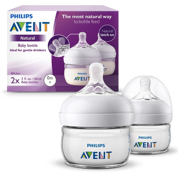 Biberones AVENT Philips Natural de 60 ml, paquete de 2 con boquilla First Flow
