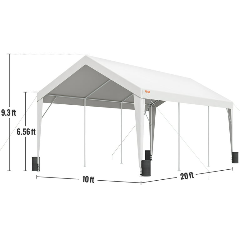BENTISM Carport Car Canopy Garage Shelter Tent 10x20ft with 8 Poles for  Auto Boats