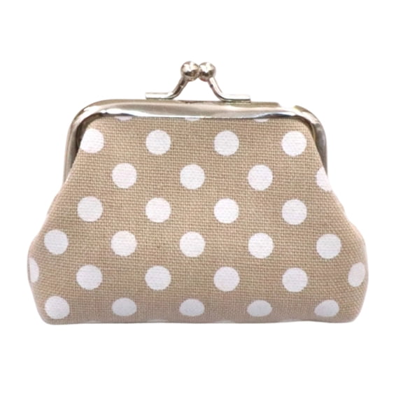 Polka Dot Coin Purse,Women Canvas Change Purse,Kiss Lock Closure Pouch for Cash Coins Cards Jewelry Earbuds
