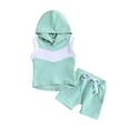 thumbnail image 1 of FOCUSNORM Infant Boys Summer Clothes Outfits Contrast Color Hooded Sleeveless Tank Tops and Solid Color Shorts 2Pcs Suit, 1 of 9