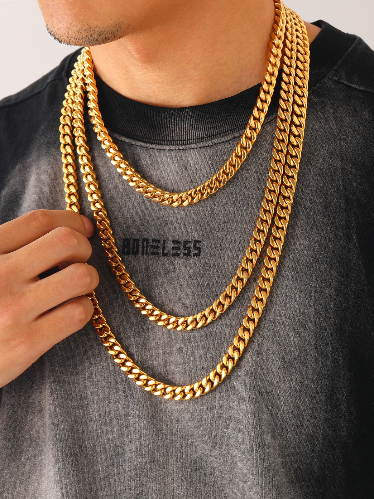 U7 Mens Cuban Necklace 14K Gold Plated Miami Curb Link Chain 9mm 22inch Stainless Steel Necklace Hip Pop Jewelry Gift