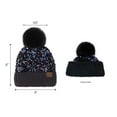 thumbnail image 2 of C.C Women Fuzzy Lined Sequin Fur Pom Beanie & Mitten Set, Purple Black, 2 of 3