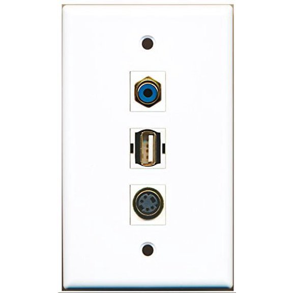 RiteAV - 1 Port RCA Blue and 1 Port USB A-A and 1 Port S-Video Wall Plate