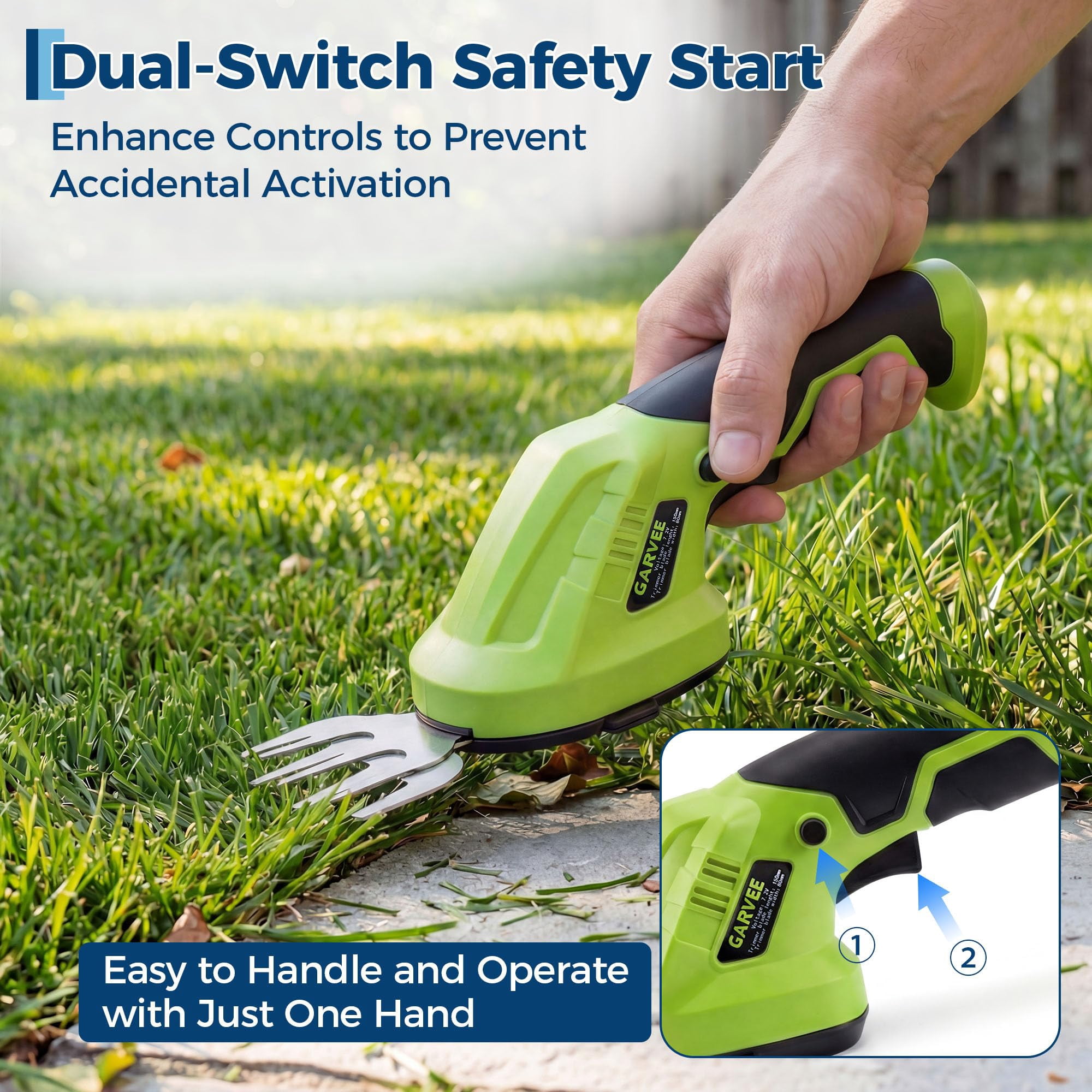 Cordless Grass Shears & Hedge Trimmer 2-in-1 – 7.2V Rechargeable Handheld Garden Trimmer with Type-C Charging, Lightweight Electric Grass Shear & Shrub Trimmer for Lawn, Yard & Garden