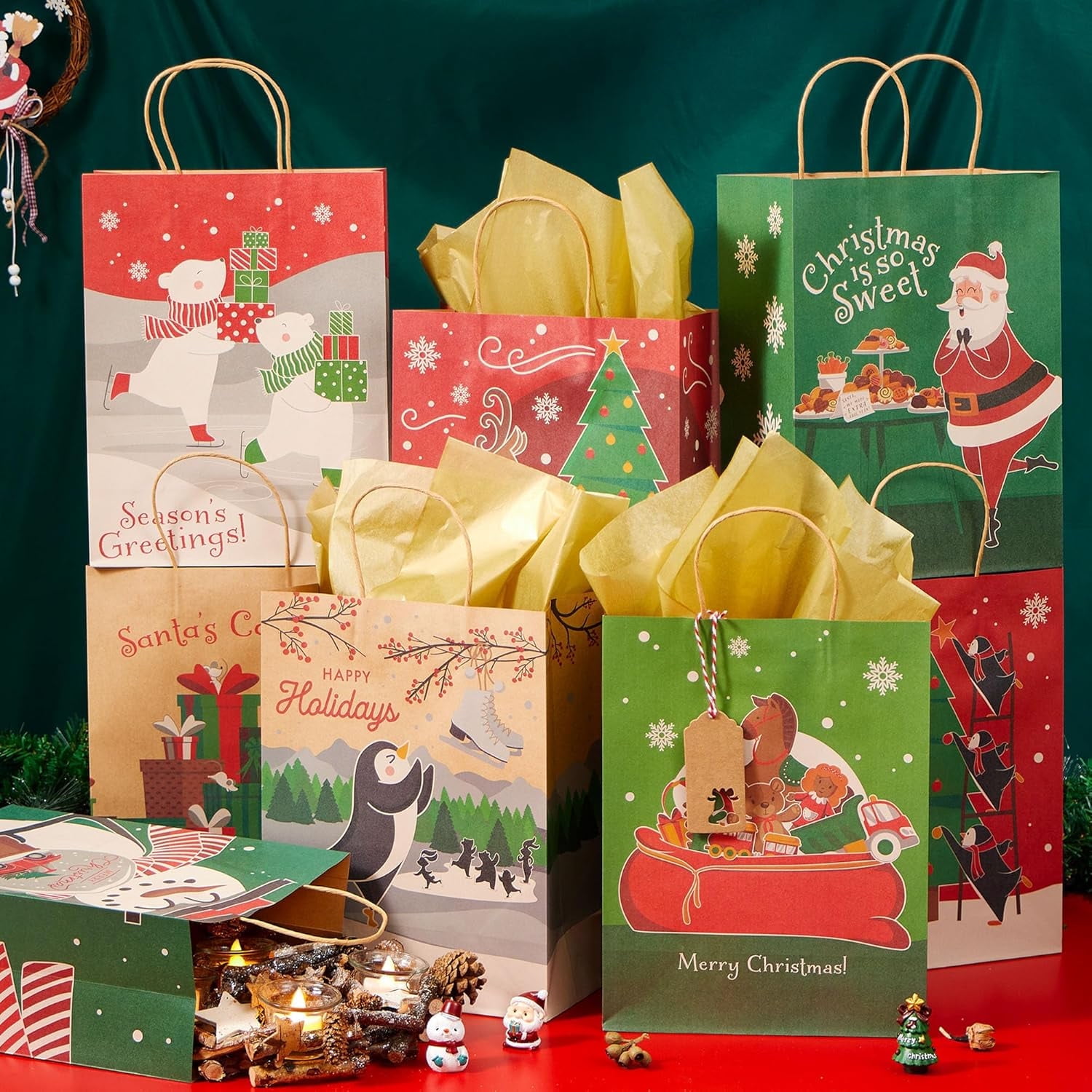 Joyfy 24-Piece Christmas Kraft Gift Bags with Handles photo 7
