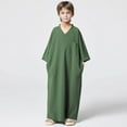 thumbnail image 2 of Toddler Boys T Shirt Thobe Short Sleeve Embroidery Kaftan V Neck Robe With Button Up Boys Clothes Size 4-5T,Green, 2 of 9