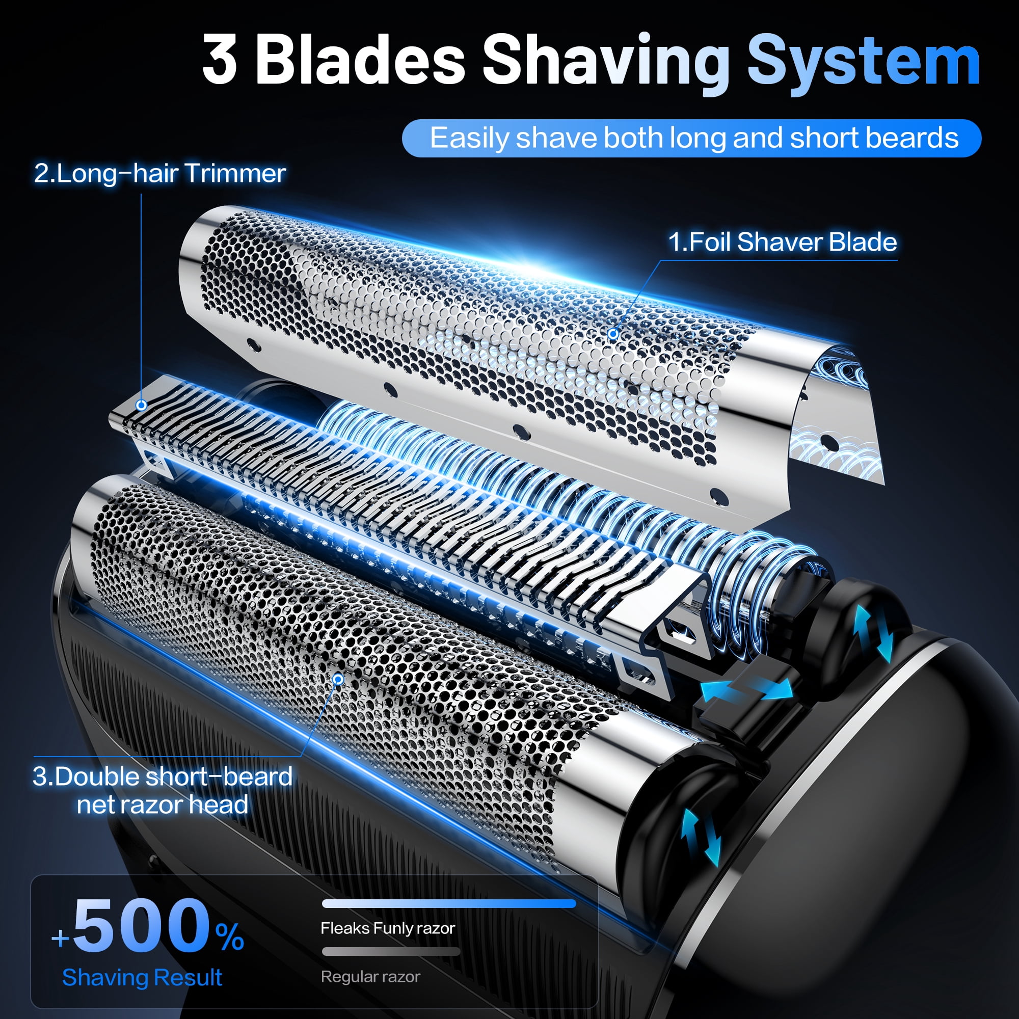 delpattern Electric Foil Shavers for Men Electric Razor with 4D Flex Floating Heads,Rechargeable Beard Trimmer with LED Display,Cordless Face Shaver for Travel,IPX6 Waterproof Wet Dry Face Razor
