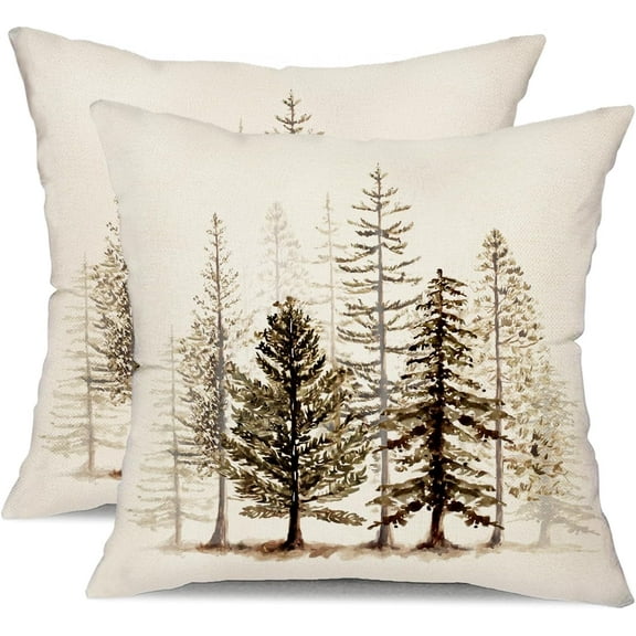 Christmas Pillow Covers 20x20 Inch Set of 2 Christmas Tree Nature Forest Decorative White Throw Pillows Winter Christmas Decor for Home Couch ST-023A20