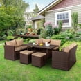 thumbnail image 4 of Outdoor Sectional Patio Dining Set for Family, 8 Piece Rattan Conversation Sofa Furniture Set with 3 Ottoman, Resistant PE Wicker Sofa Set w/ Removable Cushions for Backyards, Gardens, 661lbs, S2182, 4 of 10