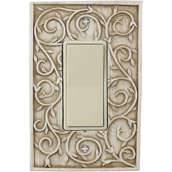 Meriville French Scroll 1 Rocker Wallplate, Single Switch Electrical Cover Plate, Weathered White