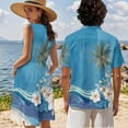thumbnail image 4 of Jeiento Matching Vacation Outfits for Couples Hawaiian Button Down Shirt for Men Coconut Tree Trendy Hawaiian Luau Dresses, Blue, 4 of 6