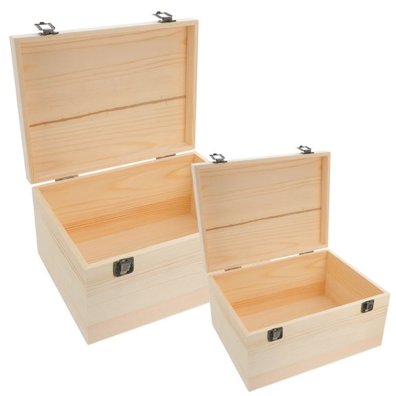 YOSADIER 2-Pack Unfinished Pine Wooden Boxes with Hinged Lid for Craft Storage and Jewelry Organizer