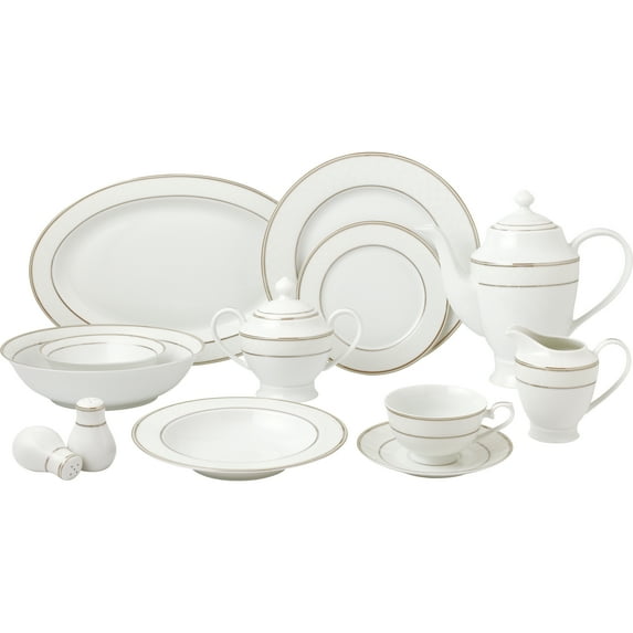 Stylish and Elegant 57 Pieces Bone China Dinnerware Set Service for 8 People - Silver
