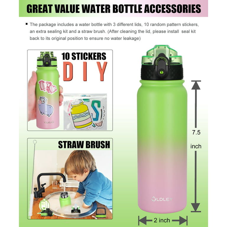  OLDLEY Insulated Water Bottle 12oz Kids Water Bottles with  Straw, Stainless Steel Water Bottle with 2 Lids, Double Wall Vacuum Bottle,  Leak-Proof Sports Bottles for School Travel, Light Pink-Blue: Home 