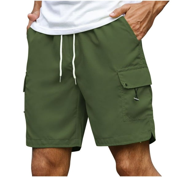 Ndbuld Men's Hiking Shorts Quick Dry Outdoor Cargo Fishing Tactical Shorts Men's Summer Solid Color Workwear Shorts Loose Plus Size Casual Pants Army Green M