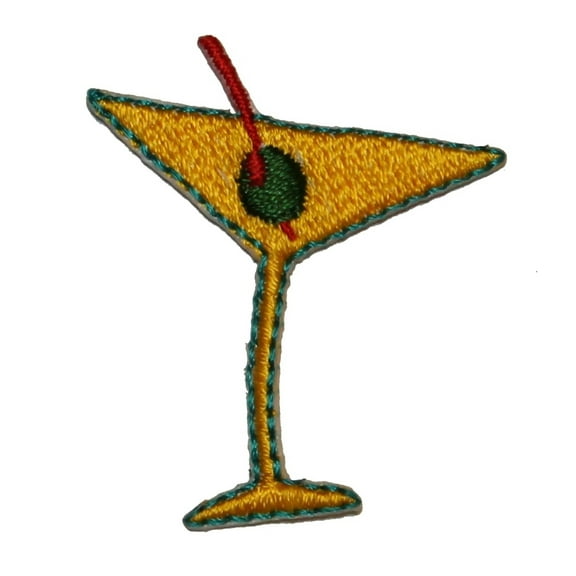 ID 1211 Martini Glass With Olive Patch Cocktail Embroidered Iron On Applique