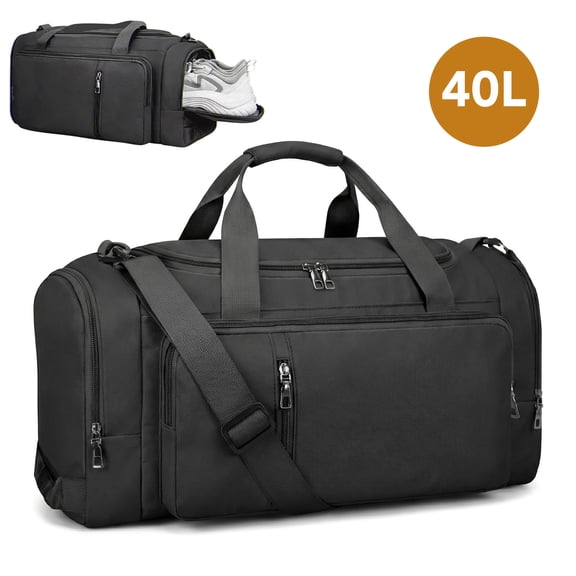 LAPTOM MAX 40L Gym Bag with Shoe Compartment for Men and Women, 3-in-1 Convertible Gym Duffle Bag and Travel Backpack with Wet Pocket, Waterproof Carry-On Weekender, Black