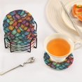 thumbnail image 3 of Yayeee 6 PCS Drink Coasters with Holder Set Woven Absorbent Round Tabletop Hot Pad, Vibrant Dragon Scales Pattern, 3 of 7