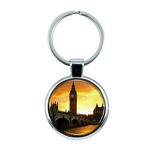 Big Ben Keychain with Epoxy Dome and Metal Keyring